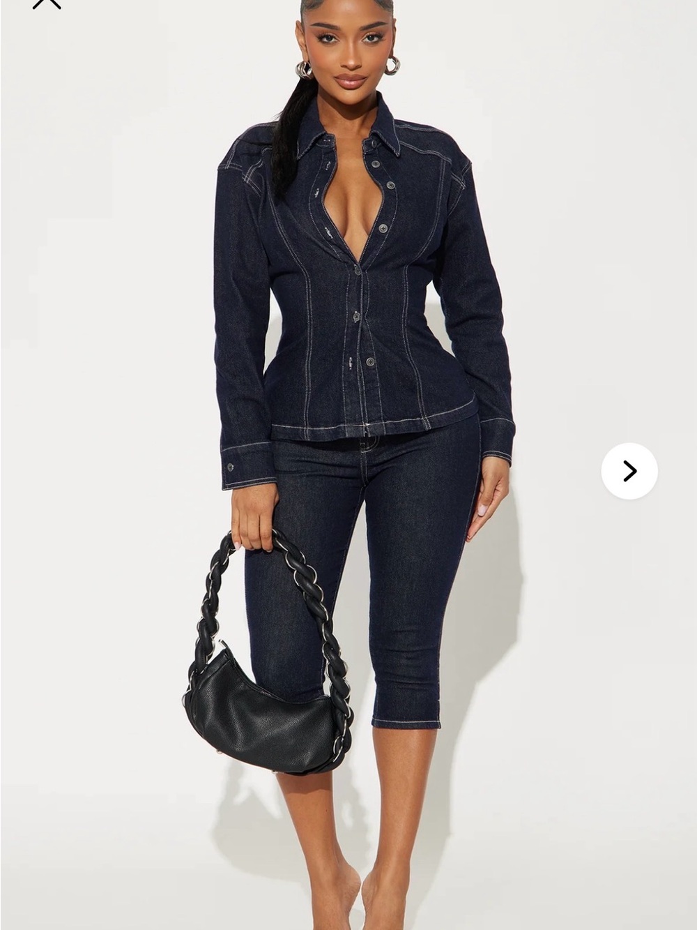 NWT Fashion Nova Yara Denim Capri pant set in Dark wash size Medium